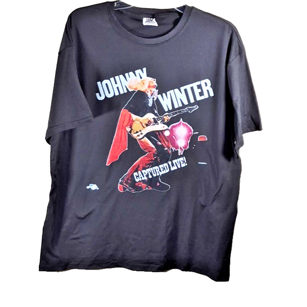 Johnny Winter Captured Live T-Shirt Rock Band Black Size X-Large